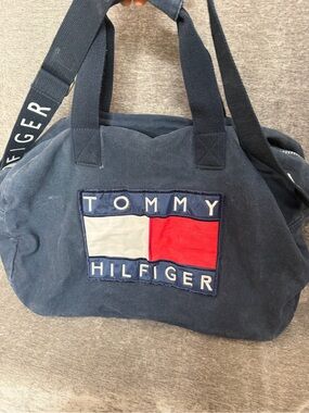 Tommy Hilfiger Navy Canvas Duffel with Red & White Logo Patch